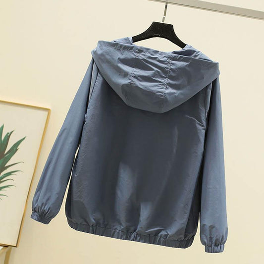 Spring and Autumn Windbreaker Hooded Jacket Loose Casual Short Style All-match Jacket Women