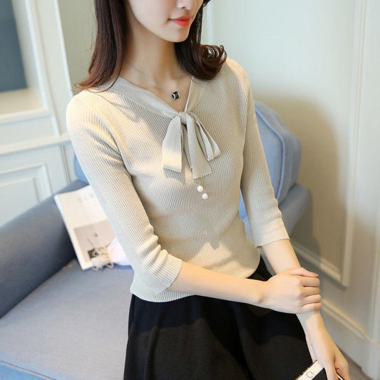 Knitwear Large Size Long-sleeved V-neck Sweater Women Spring and Autumn Slim Fashion Trend Wild