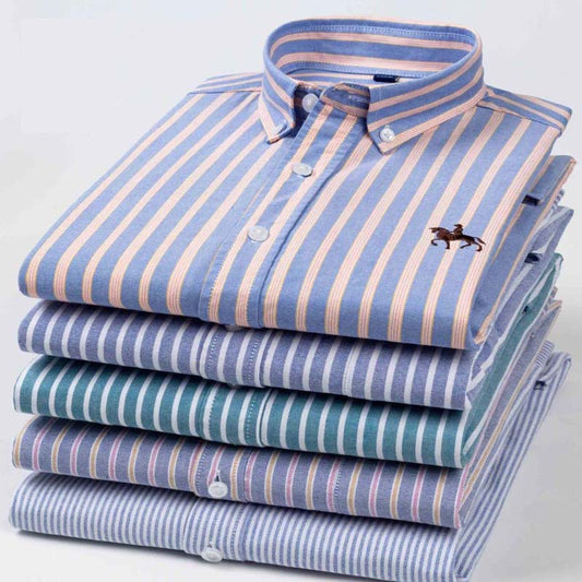 Cotton Striped Shirt Men's Long-sleeved Spring and Autumn Youth Middle-aged Casual Oxford Shirt Large Size