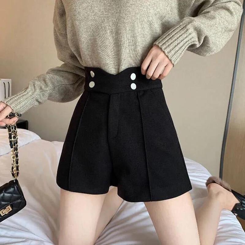 Women's High-waist Shorts Wide-leg Pants Loose and Thin All-match Outer Wear Woolen Boots Pants Women's Thick Shorts