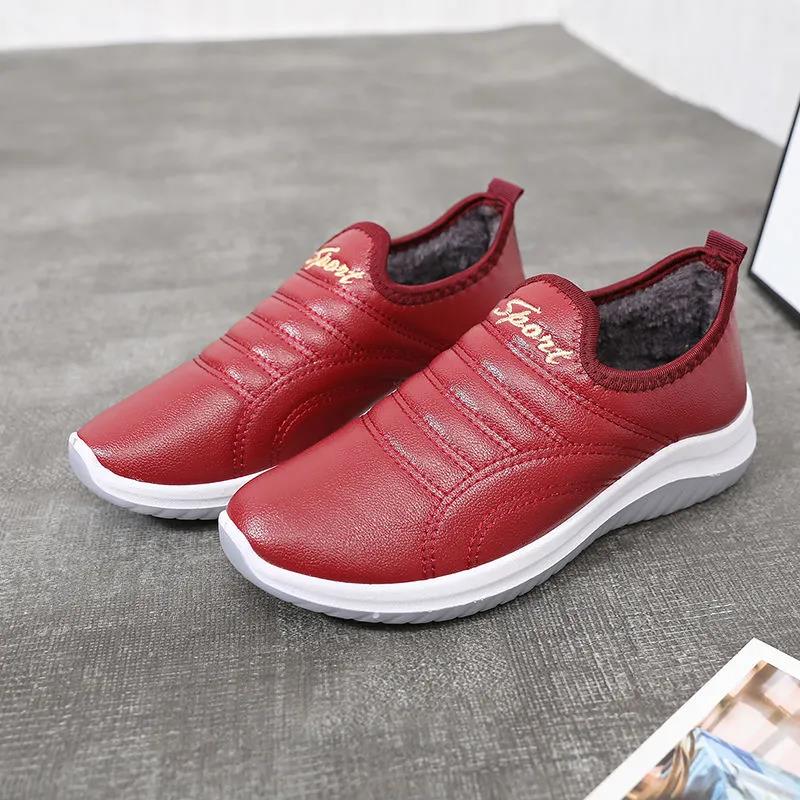 Winter Plus Velvet Waterproof Cotton Shoes Women's Leather Fashion One-step Thick-soled Non-slip Soft-soled Cotton Boots