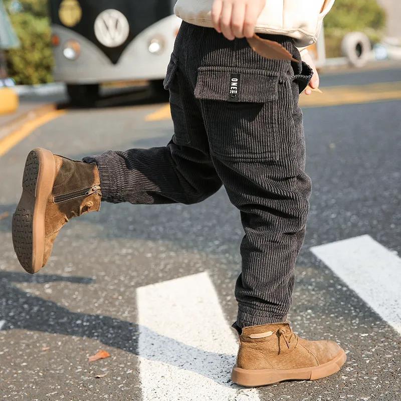 Boys' Pants Plus Velvet Thickening New Autumn Winter Models of Children's Corduroy Pants Casual Pants Velvet Pants