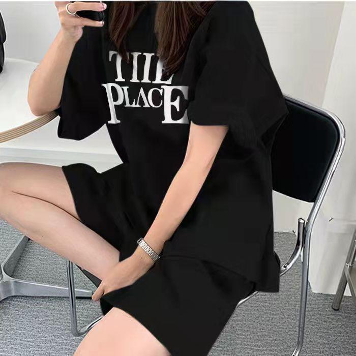 2PCS Plus Size Casual Sets Summer Short-sleeved T-shirt + Wide-leg Shorts Two-piece Women's Clothing Fitness Sport Jogging Suit