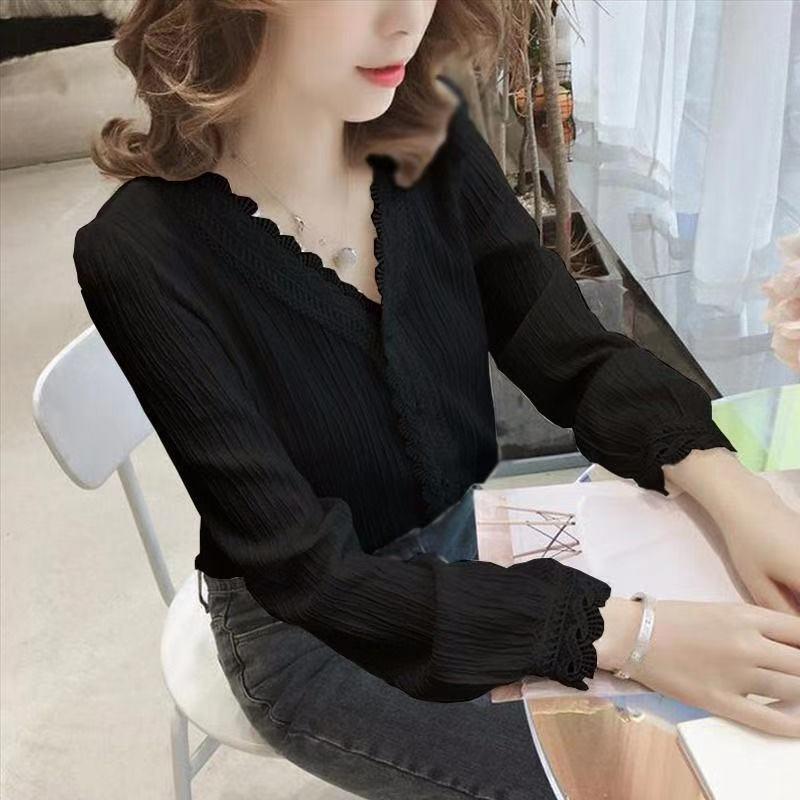 Chiffon Shirt Women's Long-sleeved Spring and Autumn Wear V-neck Shirt Women's Business Wear Shirt Suit with Casual Lady Elegant