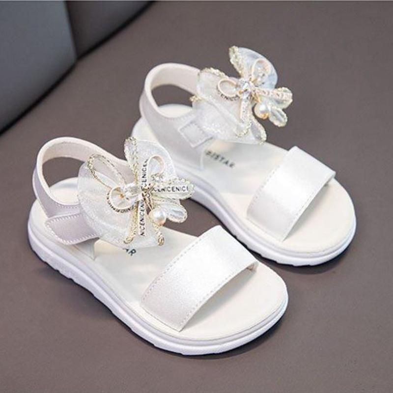 Girls Sandals Summer Bowknot Open Toe Breathable Princess Shoes Korean Children's Soft Bottom Non-slip