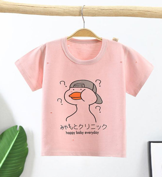 Summer Kids Cute Printing Duck T Shirts Short Sleeve Tops Korean Style O-neck Loose T Shirts for Children Girls and Boys