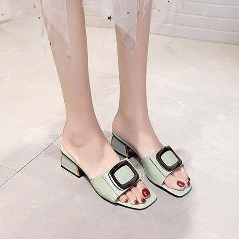 High Heels Slippers Women Mid-heel Sandals  Summer All-match Thick-heeled  Open Toe Sandals