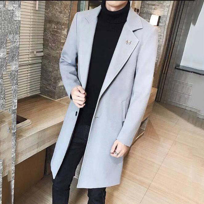 Men Woolen Coat Autumn Trench Coat  Slim Fit Wool Jacket Coat Men Long Coats Fashion Overcoats