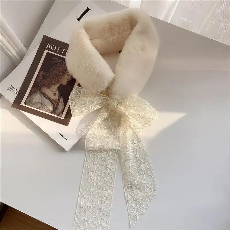 Winter Thickened Plush Scarf Lace Collar Scarf Korean Version of All-match Warm Women's Collar