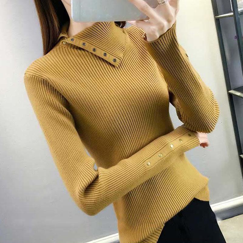 Autumn and Winter Knitted Long-sleeved Sweater Women's High-necked Wild Thickening Bottoming Shirt Pure Color Simple Female Top