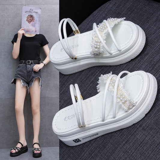 Two Wear Women's Summer Sandals All-match Thick-soled Height-increasing Shoes Fashion Students Wear Sandals and Slippers Outside