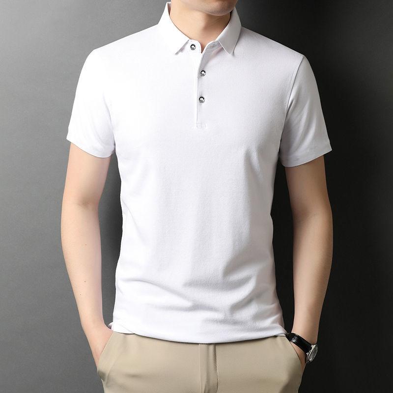 Summer   Shirt Solid Color Short-sleeved Men's Lapel T-shirt Trend Youth Collar Slim Half-sleeved T-shirt