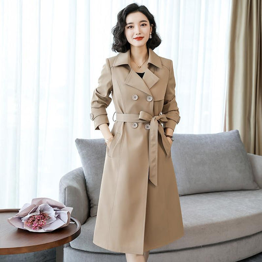 Windbreaker Women's Mid-length Khaki Coat Spring and Autumn Large Size Temperament Coat