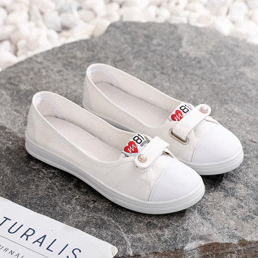 Canvas Shoes Female Students Korean Version of The Breathable White Shoes Low-cut Shallow Mouth Flat Casual Shoes A Pedal Female Net Shoes