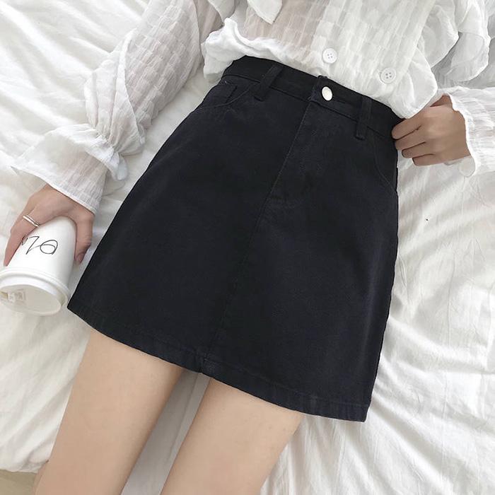 Women Summer High Waist Skirt Casual Solid Color Anti-Darkening Mini Thin Sexy A-line Denim Skirt