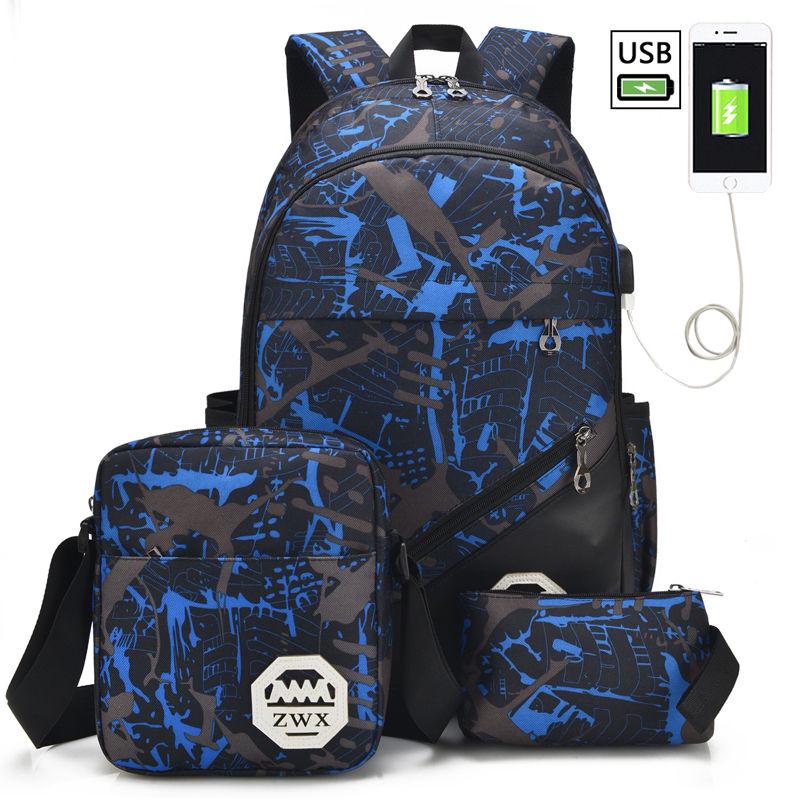 Backpack 3pcs Casual Backpack USB Charge Laptop Backpack Capacity Outdoor Large Backpack