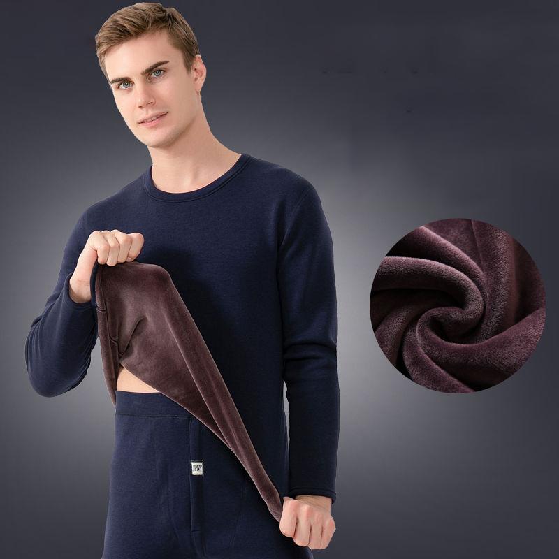 Men Winter Autumn Plus Velvet Thicken Thermal Underwear Tight Suit High Elasticity Wearable Comfortable Soft Lining O-neck Male Pajamas Long Sleeve