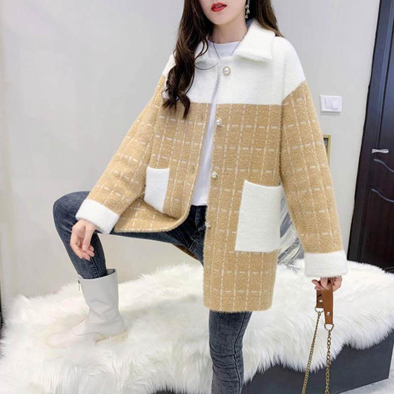 Student Spring and Autumn Woolen Coat with Mink Fleece