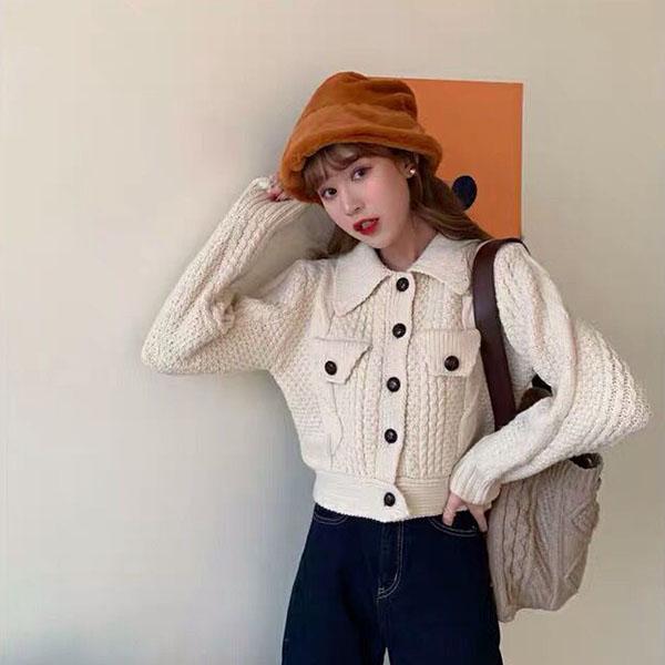 Twist Sweater Short Jacket Women Spring and Autumn Retro Hong Kong Style Jacket Loose Wild College Style Sweater Cardigan