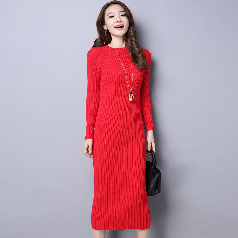 Woman Medium and Long Section High Collar Sweater Winter Knitting Sweaters Skirt Large Size Sweater