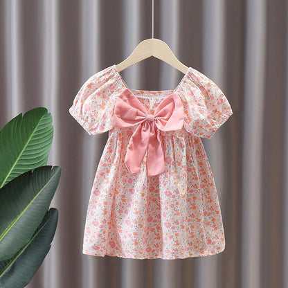 Girls Dress Short-sleeved Princess Dress Summer Korean Children's Summer Small and Medium-sized Children's Floral Western Skirt