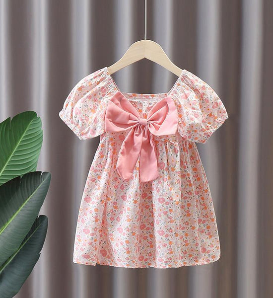 Girls Dress Short-sleeved Princess Dress Summer Korean Children's Summer Small and Medium-sized Children's Floral Western Skirt