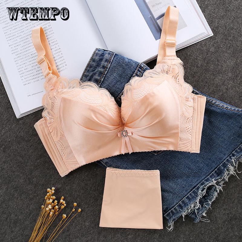 Summer No Steel Ring Gather Thicker Bra Adjust Ice Silk Thin Seamless Girl Underwear Women's Bra Set