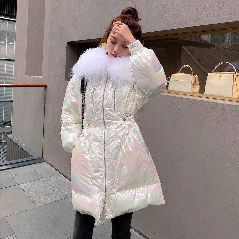 Winter Bright Face Down Jacket Women's Mid-length Waist Waist Bread Jacket Fashionable Loose Colorful