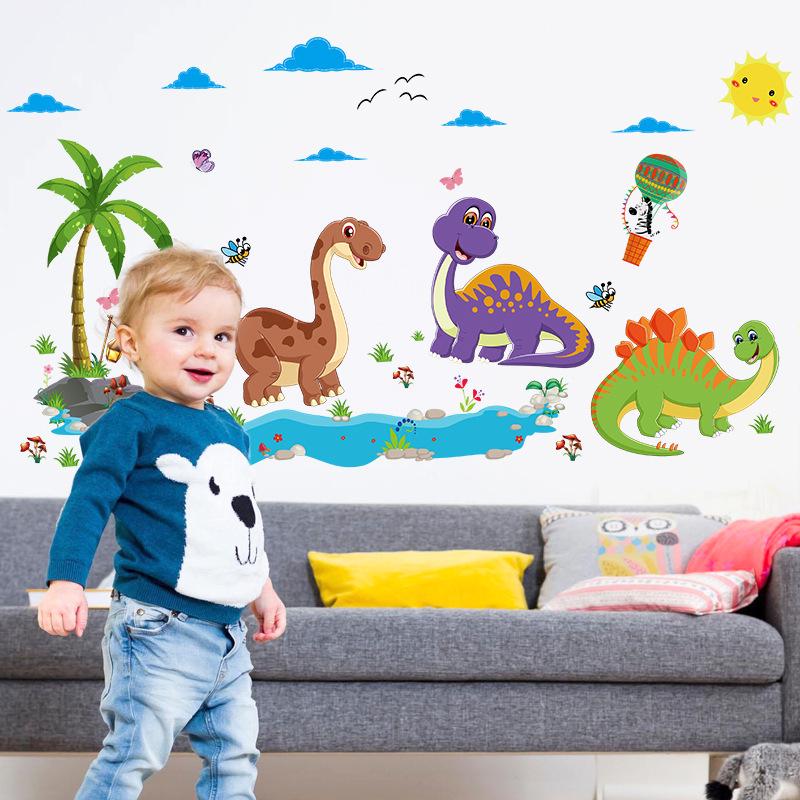 Cartoon wall stickers dinosaur park Kindergarten classroom children room background wall decoration