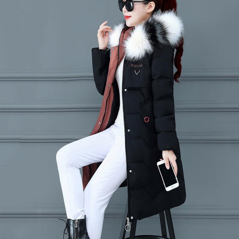 Women's Winter Down Jackets Slim Large Size Thickened Mid-length Cotton Coats Elegant Wool Collar Down Wadded Jacket