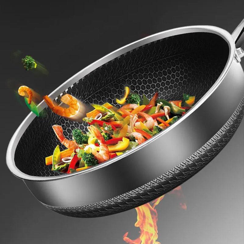 316 Stainless Steel Frying Pan 24-30cm Uncoated No Oily Smoke Non-stick Pancake Pan Household Cooking Pan