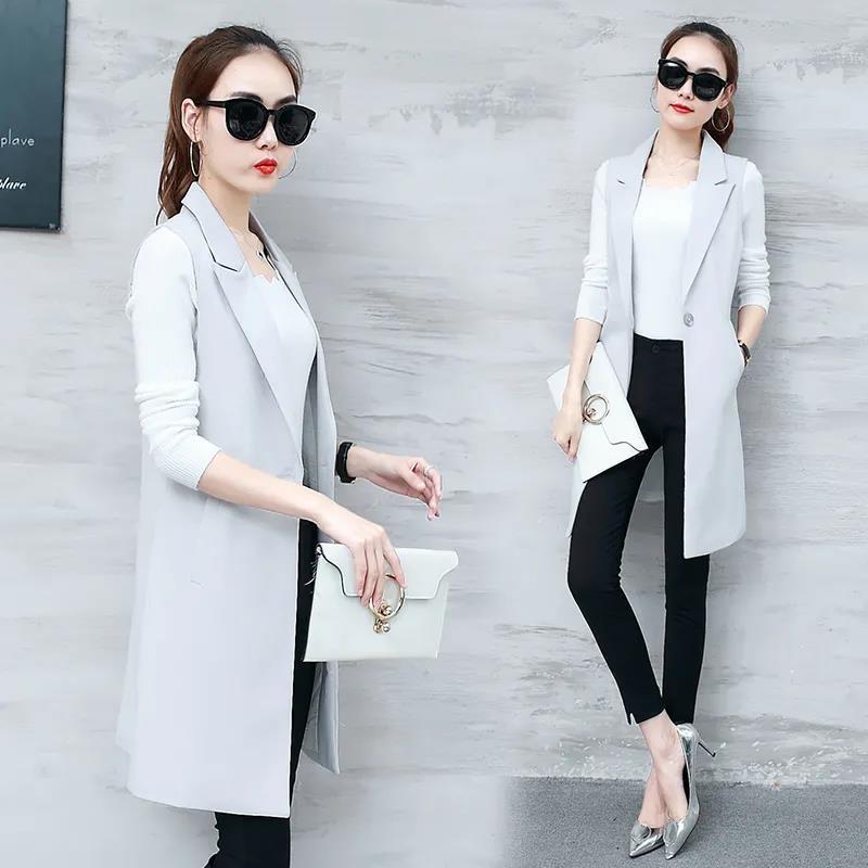 Sleeveless Suit Vest Women's Mid-length All-match Slim Slim Waistcoat Cardigan Jacket Women's Sleeveless Vest Blazer