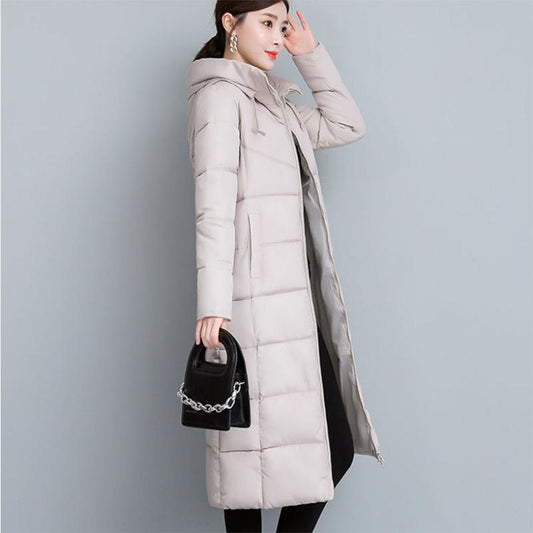 Women's Mid-length Down Jacket Winter Korean Loose Cotton Clothes Casual Hooded Padded Jacket Quilted Jacket