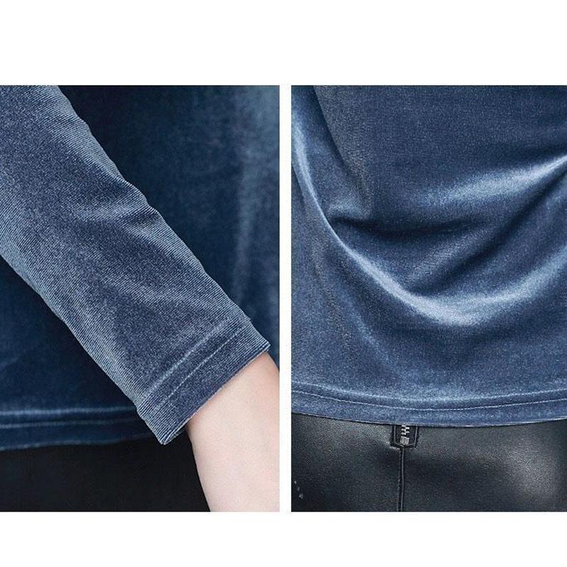 Spring Fall Women Sexy V-neck Gold Velvet top Elegant Blue Long Sleeve Wild Basic Shirts Vintage Casual Ladies Top Pullover