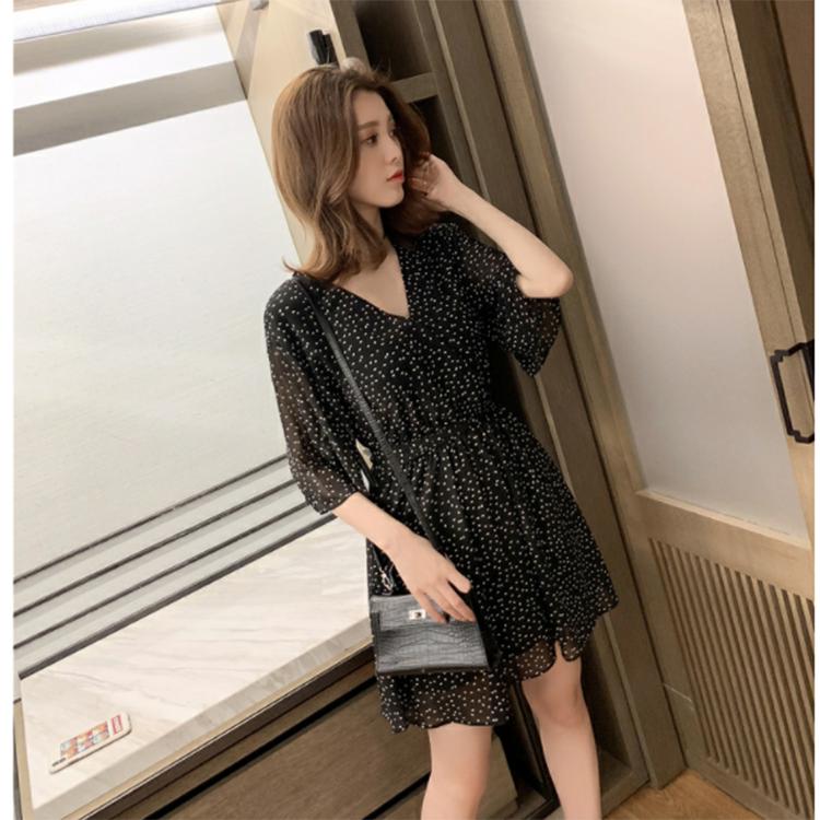 Women Summer Beach Chiffon Dress Polka Dot Dress Boho Mini Party Dress Elegant V Neck Sundress