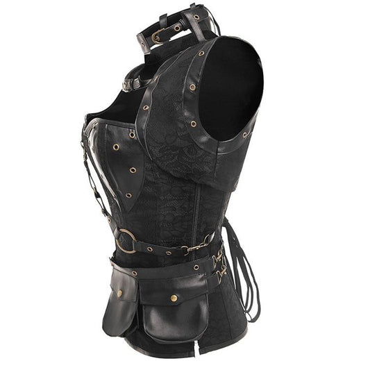 Corset Steampunk Corsage Bodice Steel Boned Gothique Brocade Corsets and Bustiers Black Red Basque