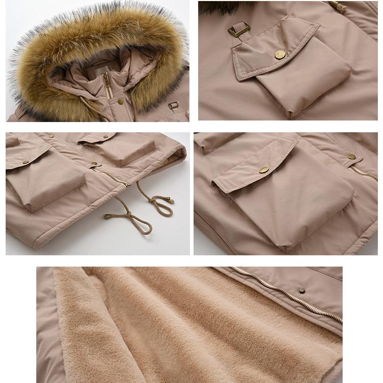 Cotton-padded Jacket Women's Fluffy Fur Collar Hooded Stand-up Collar Short Winter Loose Down Padded Jacket Plus Velvet Thick Warm Parka Jacket