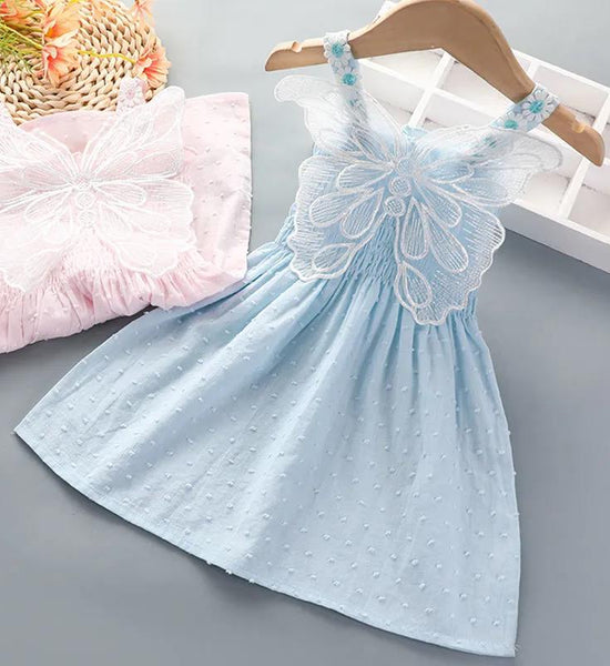 Princess Dress Girls' Suspender Children's Wear Children's Polka Dot Butterfly with Wings Summer Cotton Dress