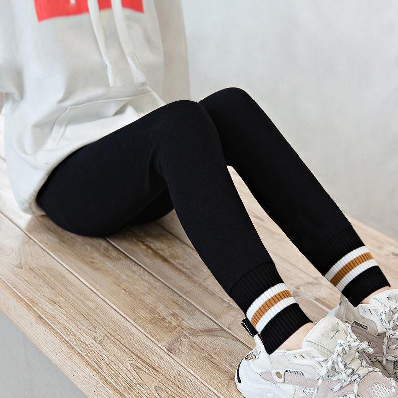 Girls' Leggings Summer Thin Leggings High Waist Solid Color Striped Cropped Trousers Yoga Ballet Pants Outer Wear and Inner Wear