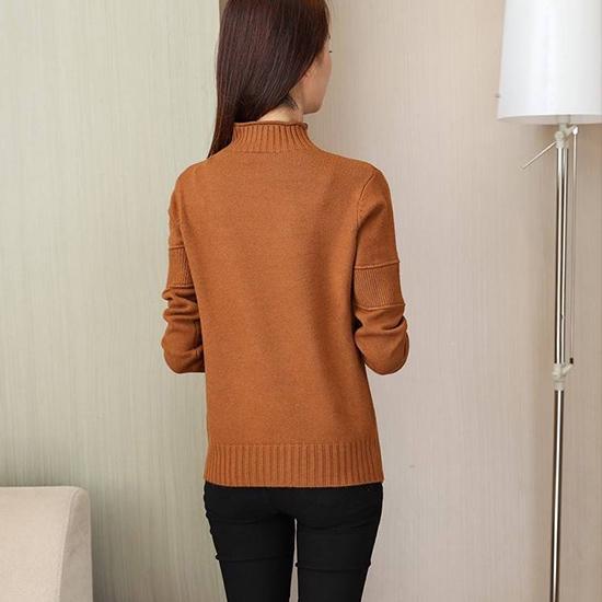 Women Winter Soft Long Sleeve Sweaters Solid Color Half Turtleneck Warm Bottoming Knitwear