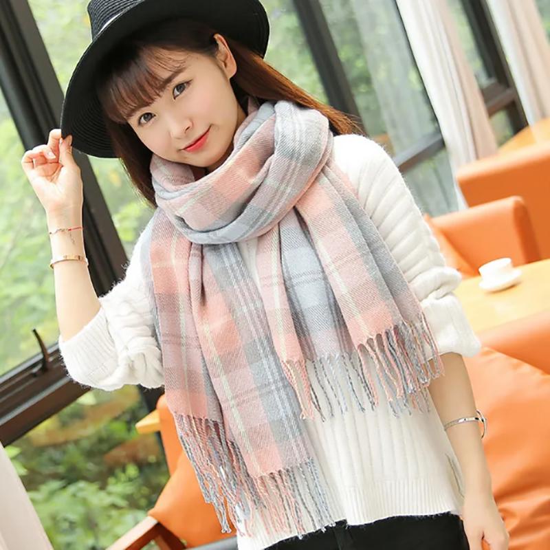 Scarf Women Winter Cute Thickened Wild Korean Plaid Scarf Trend Shawl Dual-use Warmth