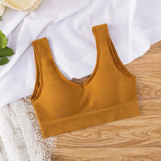 Korean Version of The Shock-proof Sling Gathered No Steel Ring Beautiful Back Elastic Skin-friendly Breathable Vest Type Women's Underwear Bra