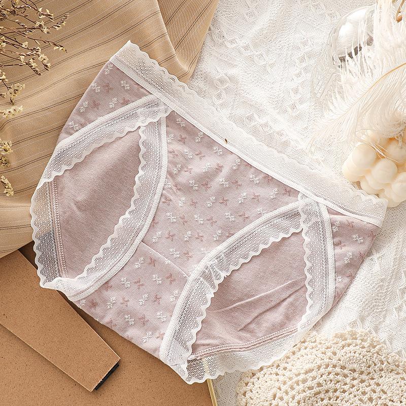 5Pcs/Set Women's Spring and Summer Large Size Causal Soft Briefs Low Waist Solid Color Seamless Lace Cotton Panties