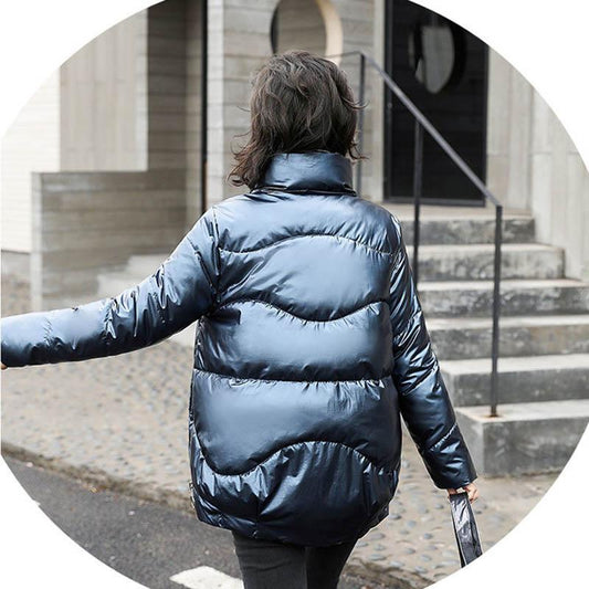 Disposable Glossy Short Down Down Cotton Jacket Women's Loose Stand-up Collar Cotton Jacket Bread Jacket Women's Jacket Trendy