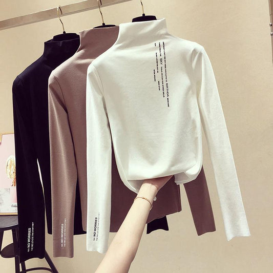 Women Long Sleeve Turtleneck Cotton Stretch Base Tops Bottoming Shirt