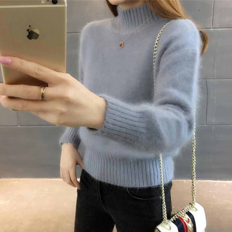 Sweater Women Knitted Pullover Sweater Long Sleeve Turtleneck Slim Jumper Soft Warm Pull Femme