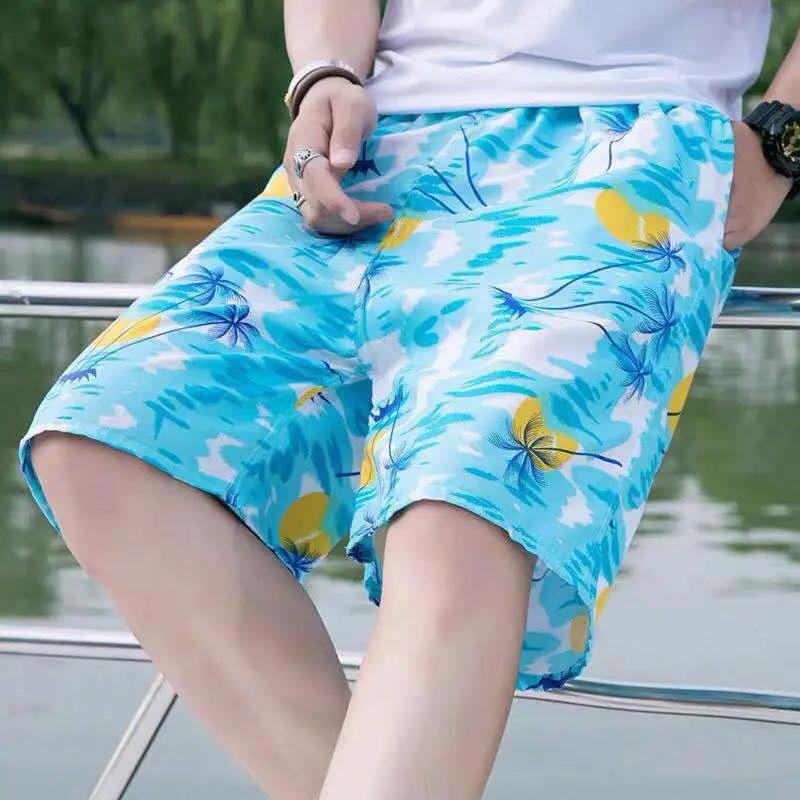 Summer Thin Cotton and Linen Breathable Printed Beach Pants Men's Sports Loose Large Size Quick-drying Five-point Pants Casual Outer Wear Shorts