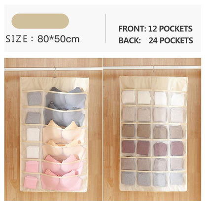 36 Pockets Household Underwear Storage Hanging Bag Panties Socks Bra Closet Double-sided Hanging Storage Bag Storage Artifact Organize Hanging Bags