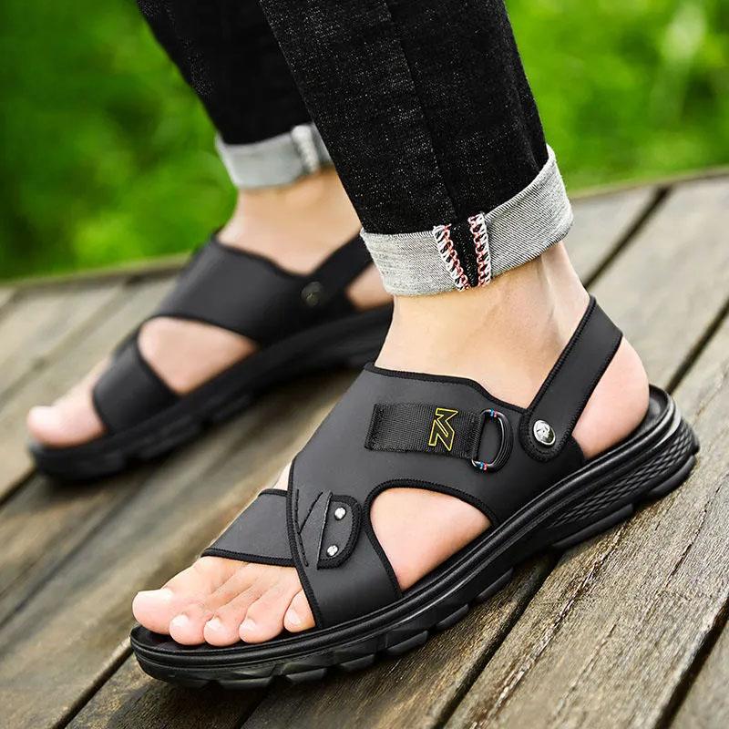 Men's Sandals Outer Wear Genuine Cowhide Leather Soft-soled Sandals Summer Thick-soled Beach Sandals Dual-use Slippers Open Toe Sandals