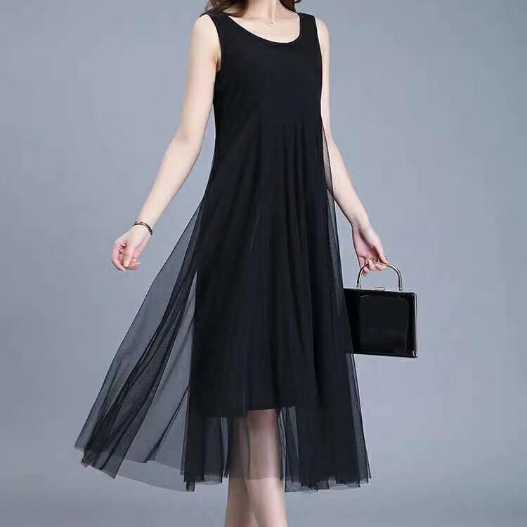 Women Summer Camisole Dress Chiffon Strap Dress Loose  V-neck Mesh Legging Sundress